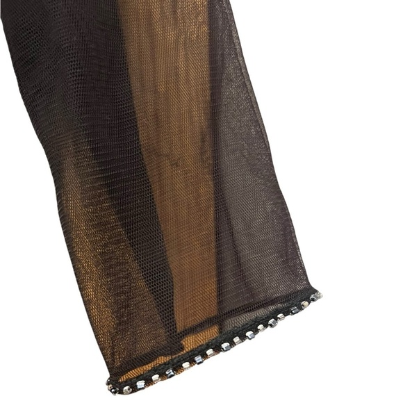 Formal Black Illusion 3/4 Sleeve Side Ruched Gown With Rhinestone Embellishment - Picture 5 of 7